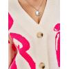 imageCHARTOU Fall Oversized Cardigan Sweaters for Women Trendy Button Down Long Sleeve Kawaii Letter Knit JumperPink