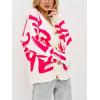imageCHARTOU Fall Oversized Cardigan Sweaters for Women Trendy Button Down Long Sleeve Kawaii Letter Knit JumperPink
