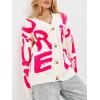 imageCHARTOU Fall Oversized Cardigan Sweaters for Women Trendy Button Down Long Sleeve Kawaii Letter Knit JumperPink