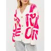 imageCHARTOU Fall Oversized Cardigan Sweaters for Women Trendy Button Down Long Sleeve Kawaii Letter Knit JumperPink