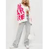 imageCHARTOU Fall Oversized Cardigan Sweaters for Women Trendy Button Down Long Sleeve Kawaii Letter Knit JumperPink