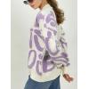 imageCHARTOU Fall Oversized Cardigan Sweaters for Women Trendy Button Down Long Sleeve Kawaii Letter Knit JumperPurple