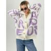 imageCHARTOU Fall Oversized Cardigan Sweaters for Women Trendy Button Down Long Sleeve Kawaii Letter Knit JumperPurple