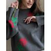 imageCHARTOU Floral Sweaters for Women Crewneck Long Sleeve Pullover Sweater Casual Oversized Rose Print CardiganGrey