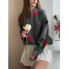 imageCHARTOU Floral Sweaters for Women Crewneck Long Sleeve Pullover Sweater Casual Oversized Rose Print CardiganGrey