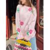 imageCHARTOU Floral Sweaters for Women Crewneck Long Sleeve Pullover Sweater Casual Oversized Rose Print CardiganPink