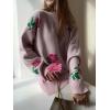 imageCHARTOU Floral Sweaters for Women Crewneck Long Sleeve Pullover Sweater Casual Oversized Rose Print CardiganPink