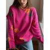 imageCHARTOU Floral Sweaters for Women Crewneck Long Sleeve Pullover Sweater Casual Oversized Rose Print CardiganRose