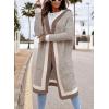 imageCHARTOU Hooded Long Knit Cardigan for Women Blcoked Color Long Sweatshirt Jacket SweaterApricot