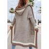 imageCHARTOU Hooded Long Knit Cardigan for Women Blcoked Color Long Sweatshirt Jacket SweaterApricot