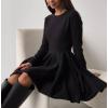 imageCHARTOU Women Basic Sweater Dress Long Sleeve Pleated Flared Knitted Short DressesBlack