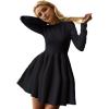 imageCHARTOU Women Basic Sweater Dress Long Sleeve Pleated Flared Knitted Short DressesBlack