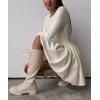 imageCHARTOU Women Basic Sweater Dress Long Sleeve Pleated Flared Knitted Short DressesCream