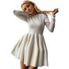 imageCHARTOU Women Basic Sweater Dress Long Sleeve Pleated Flared Knitted Short DressesCream