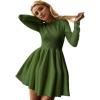 imageCHARTOU Women Basic Sweater Dress Long Sleeve Pleated Flared Knitted Short DressesGreen