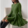 imageCHARTOU Women Basic Sweater Dress Long Sleeve Pleated Flared Knitted Short DressesGreen