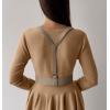 imageCHARTOU Women Basic Sweater Dress Long Sleeve Pleated Flared Knitted Short DressesKhaki