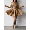 imageCHARTOU Women Basic Sweater Dress Long Sleeve Pleated Flared Knitted Short DressesKhaki