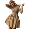 imageCHARTOU Women Basic Sweater Dress Long Sleeve Pleated Flared Knitted Short DressesKhaki