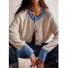 imageCHARTOU Women Button Up Cable Knit Sweater Jacket Fall Color Block Short Knitted Cropped Cardigan Sweater Y2k Crop TopApricot