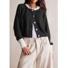 imageCHARTOU Women Button Up Cable Knit Sweater Jacket Fall Color Block Short Knitted Cropped Cardigan Sweater Y2k Crop TopBlack