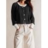 imageCHARTOU Women Button Up Cable Knit Sweater Jacket Fall Color Block Short Knitted Cropped Cardigan Sweater Y2k Crop TopBlack