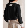 imageCHARTOU Women Button Up Cable Knit Sweater Jacket Fall Color Block Short Knitted Cropped Cardigan Sweater Y2k Crop TopBlack