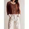 imageCHARTOU Women Button Up Cable Knit Sweater Jacket Fall Color Block Short Knitted Cropped Cardigan Sweater Y2k Crop TopCoffee