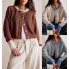 imageCHARTOU Women Button Up Cable Knit Sweater Jacket Fall Color Block Short Knitted Cropped Cardigan Sweater Y2k Crop TopGrey
