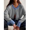imageCHARTOU Women Button Up Cable Knit Sweater Jacket Fall Color Block Short Knitted Cropped Cardigan Sweater Y2k Crop TopGrey