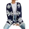 imageCHARTOU Women Cardigan Sweater Oversized Button Down V Neck Open Front Floral Sweater Tops with PocketsNavy