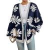 imageCHARTOU Women Cardigan Sweater Oversized Button Down V Neck Open Front Floral Sweater Tops with PocketsNavy