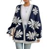 imageCHARTOU Women Cardigan Sweater Oversized Button Down V Neck Open Front Floral Sweater Tops with PocketsNavy