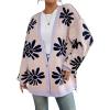 imageCHARTOU Women Cardigan Sweater Oversized Button Down V Neck Open Front Floral Sweater Tops with PocketsPink