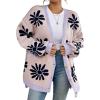 imageCHARTOU Women Cardigan Sweater Oversized Button Down V Neck Open Front Floral Sweater Tops with PocketsPink