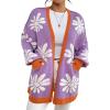 imageCHARTOU Women Cardigan Sweater Oversized Button Down V Neck Open Front Floral Sweater Tops with PocketsPurple
