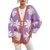 imageCHARTOU Women Cardigan Sweater Oversized Button Down V Neck Open Front Floral Sweater Tops with PocketsPurple
