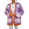 imageCHARTOU Women Cardigan Sweater Oversized Button Down V Neck Open Front Floral Sweater Tops with PocketsPurple