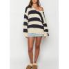 imageCHARTOU Women Chunky Knit Cable Pullover Sweater Oversized V Neck Long Sleeve Off Shoulder Tops Fall OutfitsBlack