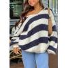 imageCHARTOU Women Chunky Knit Cable Pullover Sweater Oversized V Neck Long Sleeve Off Shoulder Tops Fall OutfitsBlack