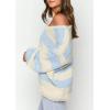 imageCHARTOU Women Chunky Knit Cable Pullover Sweater Oversized V Neck Long Sleeve Off Shoulder Tops Fall OutfitsBlue