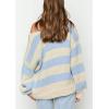 imageCHARTOU Women Chunky Knit Cable Pullover Sweater Oversized V Neck Long Sleeve Off Shoulder Tops Fall OutfitsBlue