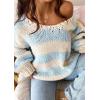 imageCHARTOU Women Chunky Knit Cable Pullover Sweater Oversized V Neck Long Sleeve Off Shoulder Tops Fall OutfitsBlue