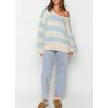 imageCHARTOU Women Chunky Knit Cable Pullover Sweater Oversized V Neck Long Sleeve Off Shoulder Tops Fall OutfitsBlue
