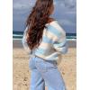 imageCHARTOU Women Chunky Knit Cable Pullover Sweater Oversized V Neck Long Sleeve Off Shoulder Tops Fall OutfitsBlue