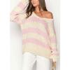 imageCHARTOU Women Chunky Knit Cable Pullover Sweater Oversized V Neck Long Sleeve Off Shoulder Tops Fall OutfitsPink