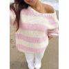 imageCHARTOU Women Chunky Knit Cable Pullover Sweater Oversized V Neck Long Sleeve Off Shoulder Tops Fall OutfitsPink