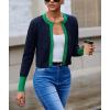 imageCHARTOU Women Color Block Cardigan Sweater Lightweight Basic Sweater Open Front Cropped Cardigan ShrugsNavy
