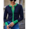 imageCHARTOU Women Color Block Cardigan Sweater Lightweight Basic Sweater Open Front Cropped Cardigan ShrugsNavy