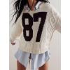 imageCHARTOU Women Contrast Color Knit Pullover Sweater Fall 2025 Oversized Cable Slouchy Jumper TopsApricot